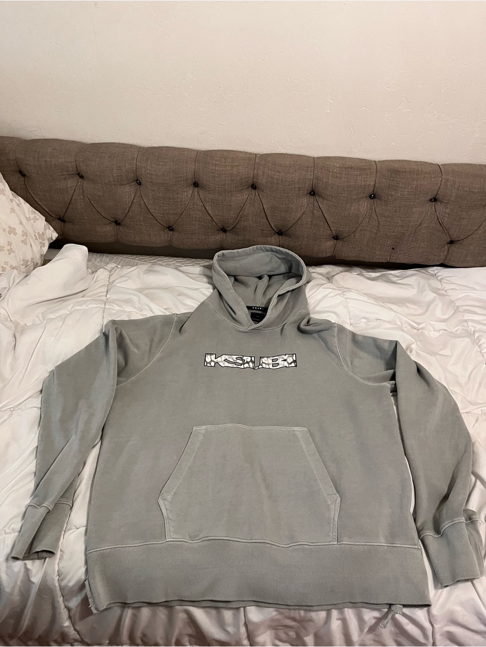 Ksubi Gray Pullover Hoodie with Chest Logo